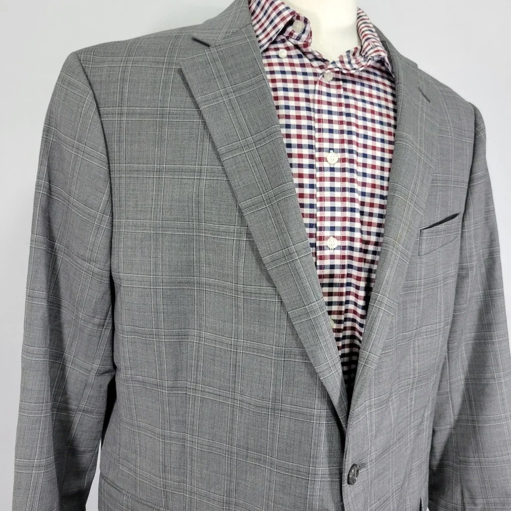 Stafford Men's Sport Coat‎ Blazer Two Button Gray Plaid Wool Blend Classic 50R